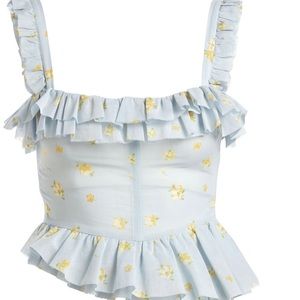 Brock Collection corset tank asymmetrical him. Raw edges with ruffles.